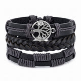 Tree of Life Bracelet Black Braided Leather Multi Strand Bracelet - Unisex