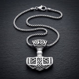 Thor's Hammer Mjolnir Necklace Silver Black Tone Viking Celtic Pendant Necklace