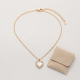 Gold Tone Heart Necklace Pearl Effect Crystal Halo Pendant Necklace Adjustable