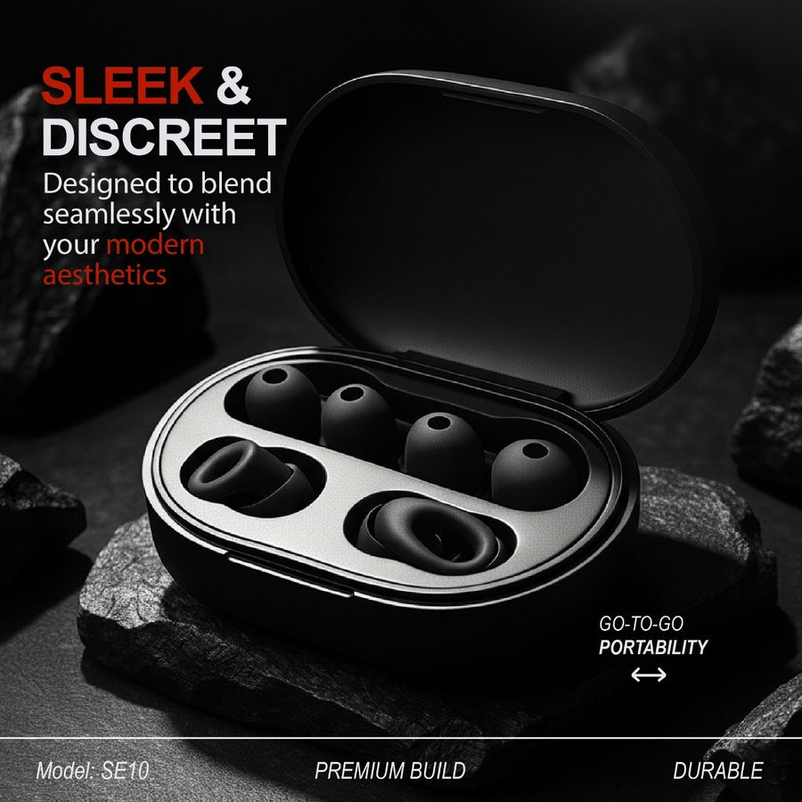 Reusable Silicone Ear Plugs Noise Reduction Sleep SNR Case UK