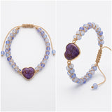 Heart Charm Beaded Bracelet Adjustable Cord Women Love Charm Bracelet Red Purple