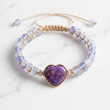 Heart Charm Beaded Bracelet Adjustable Cord Women Love Charm Bracelet Red Purple
