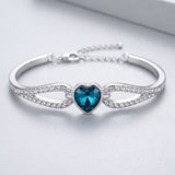 Blue Heart Bangle Bracelet Silver Tone Crystal Bracelet for Women Adjustable