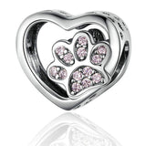 925 Sterling Silver Paw Print Heart Charm Bracelet Cat Dog Pet Lover Birthday UK