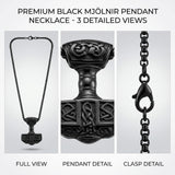 Thor's Hammer Mjolnir Necklace Silver Black Tone Viking Celtic Pendant Necklace