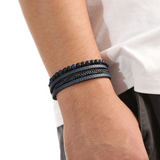 Men’s Braided Leather Bracelet Wristband Punk Beaded Surfer Wrap Gift UK
