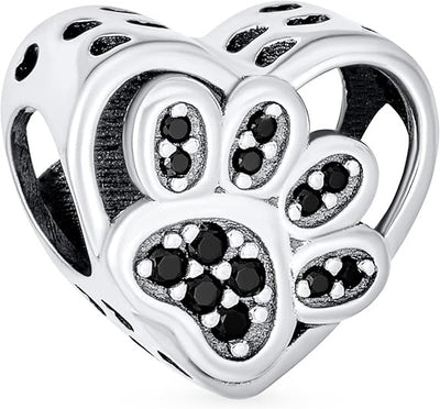 925 Sterling Silver Paw Print Heart Charm Bracelet Cat Dog Pet Lover Birthday UK
