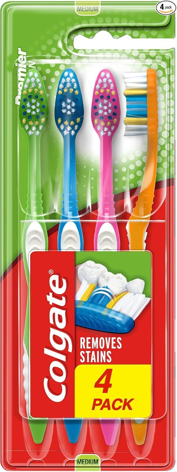 Colgate Premier Toothbrush Medium 8 Pack (2x4) Removes Stains Multicolour New