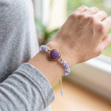 Heart Charm Beaded Bracelet Adjustable Cord Women Love Charm Bracelet Red Purple
