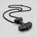 Thor's Hammer Mjolnir Necklace Silver Black Tone Viking Celtic Pendant Necklace