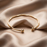 Gold Tone Twisted Bangle Open Cuff Bangle Bracelet Women Ball Ends
