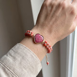 Heart Charm Beaded Bracelet Adjustable Cord Women Love Charm Bracelet Red Purple