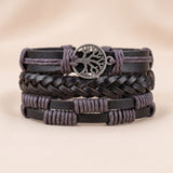 Tree of Life Bracelet Black Braided Leather Multi Strand Bracelet - Unisex