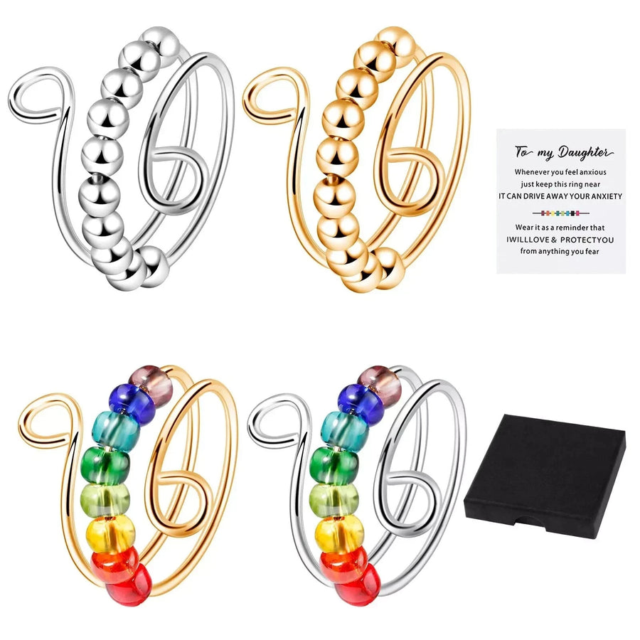 Adjustable Beaded Ring Gold Silver Tone Spinner Fidget Anxiety Stress Relief