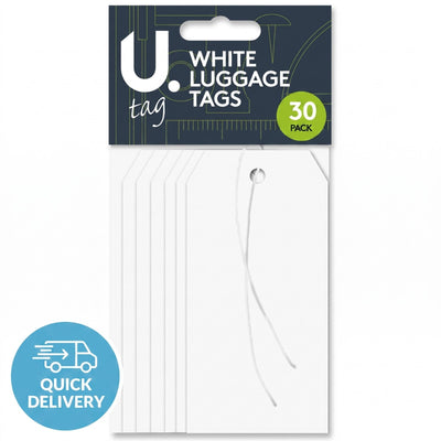 30 Pack LUGGAGE TAGS WHITE Pre Strung Gift Labels Crafting Rectangular Card