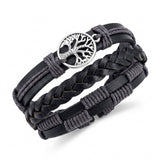 Tree of Life Bracelet Black Braided Leather Multi Strand Bracelet - Unisex