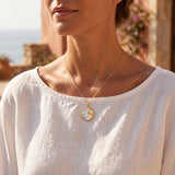 Celestial Necklace Sun Star Coin Necklace Pearl Effect Gold Tone Chain Necklace