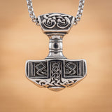 Thor's Hammer Mjolnir Necklace Silver Black Tone Viking Celtic Pendant Necklace