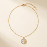 Celestial Necklace Sun Star Coin Necklace Pearl Effect Gold Tone Chain Necklace