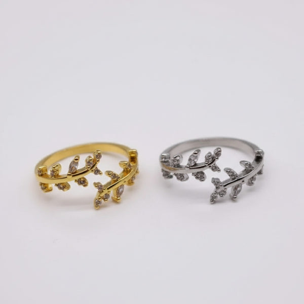 Highly Polish Leaf Vine Adjustable Ring for Women – Gold & Silver Tone,Open Wrap