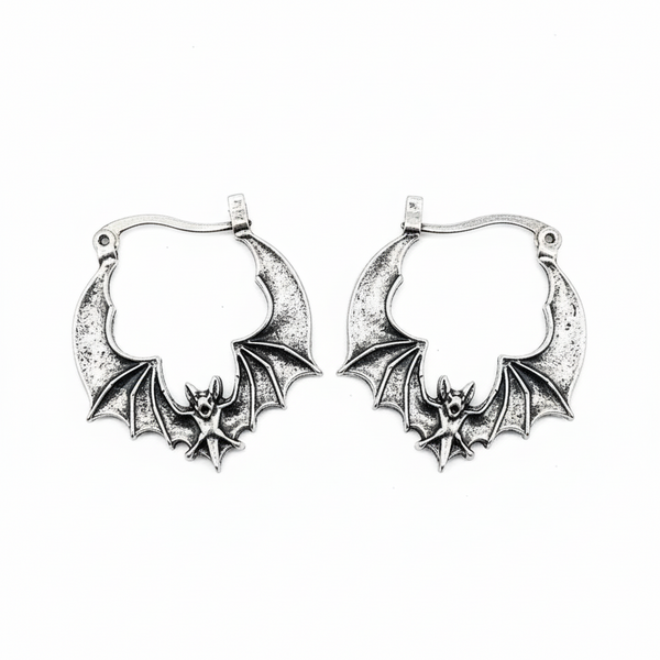 Bat Hoop Earrings Women Gothic Rock Punk Hypoallergenic Silver Jewellery Gift UK