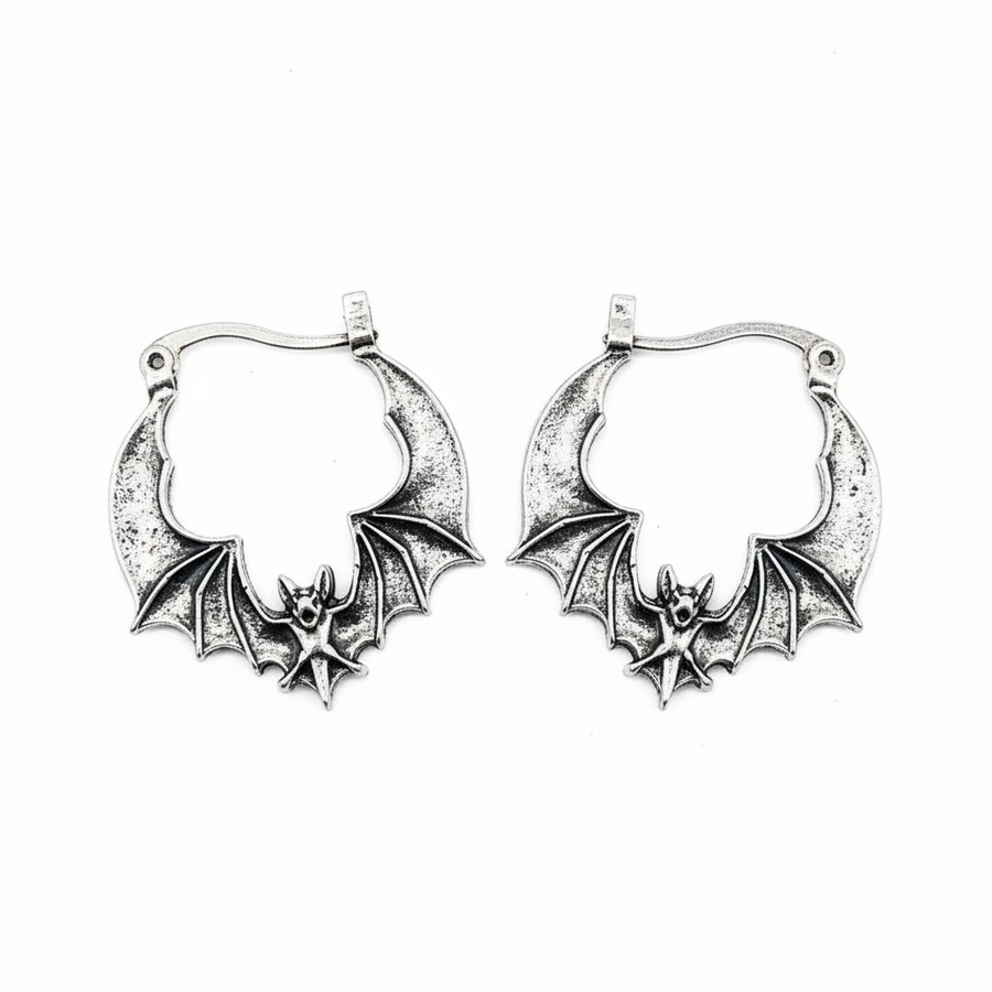 Bat Hoop Earrings Women Gothic Rock Punk Hypoallergenic Silver Jewellery Gift UK