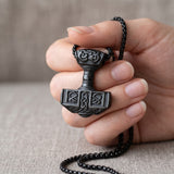 Thor's Hammer Mjolnir Necklace Silver Black Tone Viking Celtic Pendant Necklace