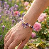 Purple Butterfly Bracelet Beaded Charm Girl Bracelet  - Gold Tone Women Bracelet