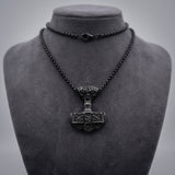 Thor's Hammer Mjolnir Necklace Silver Black Tone Viking Celtic Pendant Necklace
