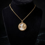 Celestial Necklace Sun Star Coin Necklace Pearl Effect Gold Tone Chain Necklace