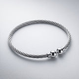 Silver Tone Twisted Wire Bangle Bracelet Open Cuff Ball Ends Adjustable Bracelet