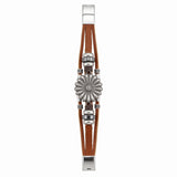 Multi Strand Bracelet Daisy Flower Charm Silver Tone Leather - Brown Bracelet