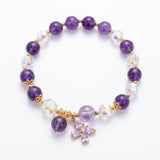 Purple Butterfly Bracelet Beaded Charm Girl Bracelet  - Gold Tone Women Bracelet