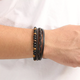 Men’s Braided Leather Bracelet Wristband Punk Beaded Surfer Wrap Gift UK