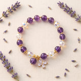 Purple Butterfly Bracelet Beaded Charm Girl Bracelet  - Gold Tone Women Bracelet