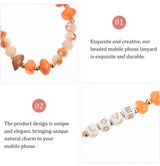 Crystal Beaded Mobile Phone Charm Lanyard & Smiley Wrist Strap for Keys Holder