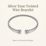 Silver Tone Twisted Wire Bangle Bracelet Open Cuff Ball Ends Adjustable Bracelet