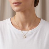 Gold Tone Heart Necklace Pearl Effect Crystal Halo Pendant Necklace Adjustable