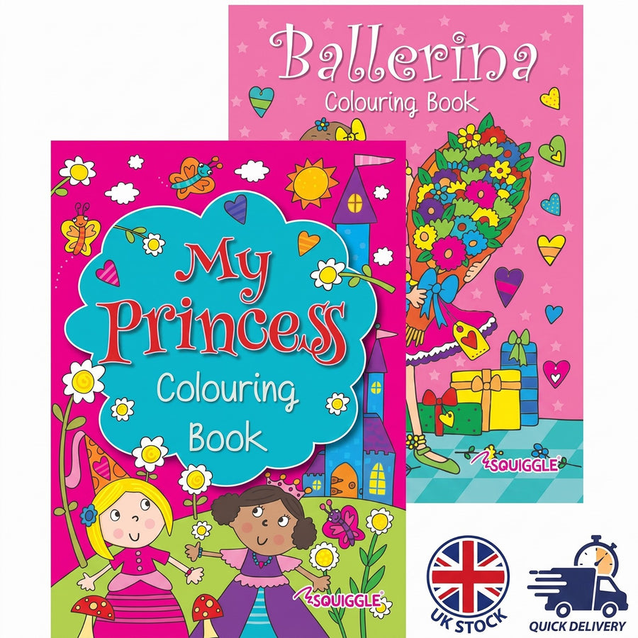 A4 Children's Ballerina & Princess Colouring Book Kid's Activities Book - 2Pack