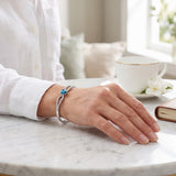Blue Heart Bangle Bracelet Silver Tone Crystal Bracelet for Women Adjustable
