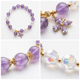 Purple Butterfly Bracelet Beaded Charm Girl Bracelet  - Gold Tone Women Bracelet