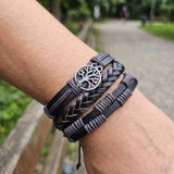 Tree of Life Bracelet Black Braided Leather Multi Strand Bracelet - Unisex