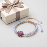 Heart Charm Beaded Bracelet Adjustable Cord Women Love Charm Bracelet Red Purple