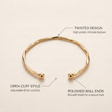 Gold Tone Twisted Bangle Open Cuff Bangle Bracelet Women Ball Ends