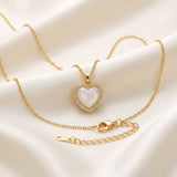 Gold Tone Heart Necklace Pearl Effect Crystal Halo Pendant Necklace Adjustable