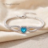 Blue Heart Bangle Bracelet Silver Tone Crystal Bracelet for Women Adjustable