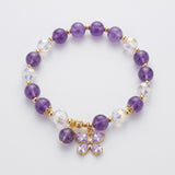 Purple Butterfly Bracelet Beaded Charm Girl Bracelet  - Gold Tone Women Bracelet
