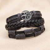 Tree of Life Bracelet Black Braided Leather Multi Strand Bracelet - Unisex