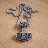 Thor's Hammer Mjolnir Necklace Silver Black Tone Viking Celtic Pendant Necklace