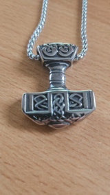 Thor's Hammer Mjolnir Necklace Silver Black Tone Viking Celtic Pendant Necklace